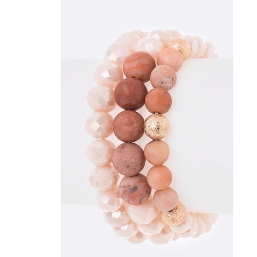 Mix Natural Bead Stretch Bracelet Set
